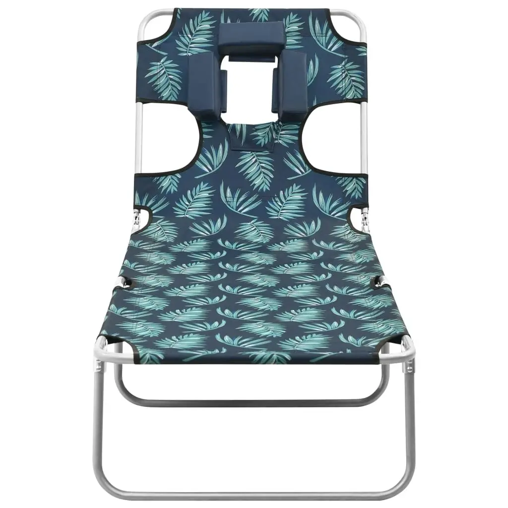 Folding Sun Lounger with Head Cushion Steel Leaves Print 310334