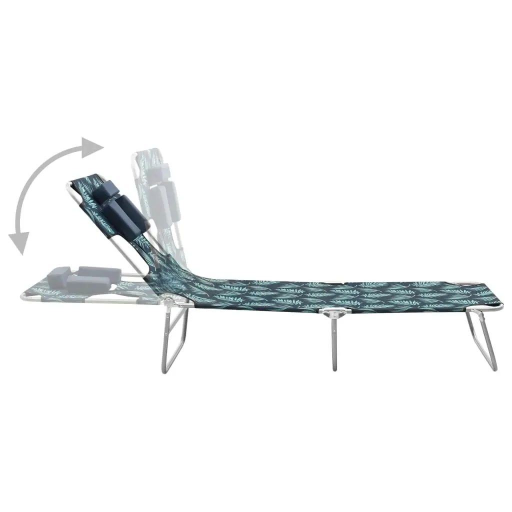 Folding Sun Lounger with Head Cushion Steel Leaves Print 310334