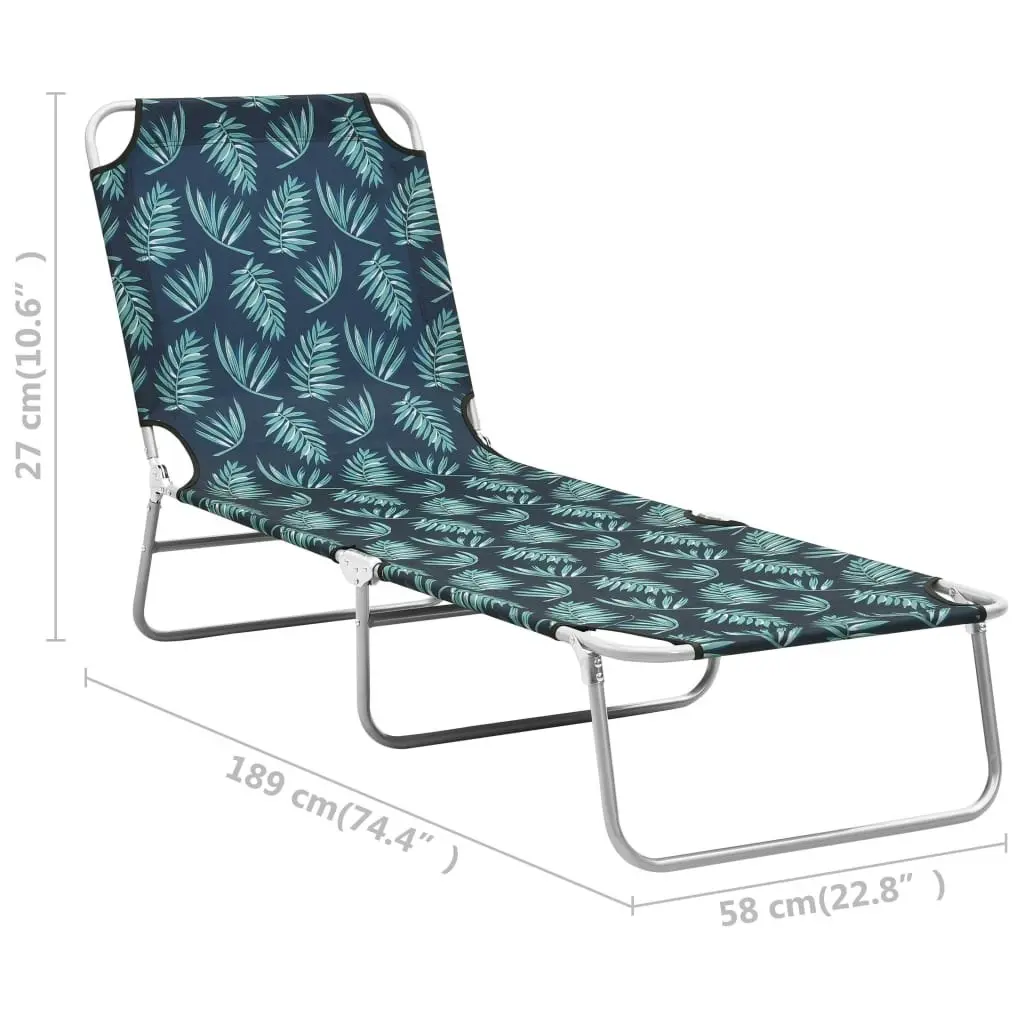 Folding Sun Lounger Steel and Fabric Leaves Print 310331