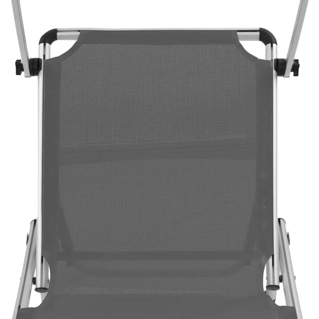 Folding Sun Lounger with Roof Aluminium and Textilene Grey 44335