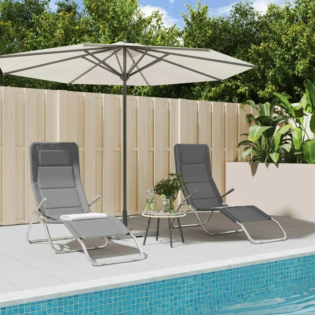 Folding Sun Loungers 2 pcs Grey Textilene and Powder-coated Steel 360171