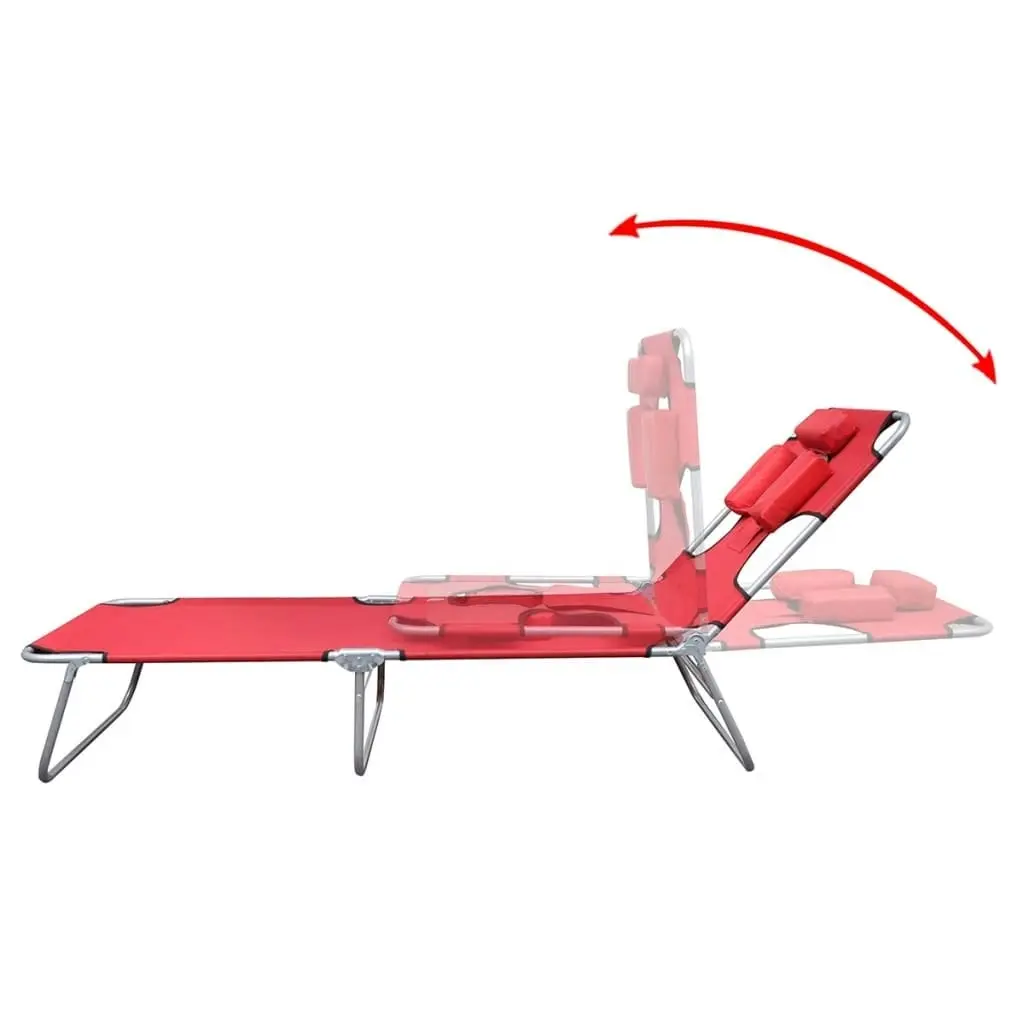 Folding Sun Lounger with Head Cushion Powder-coated Steel Red 41483