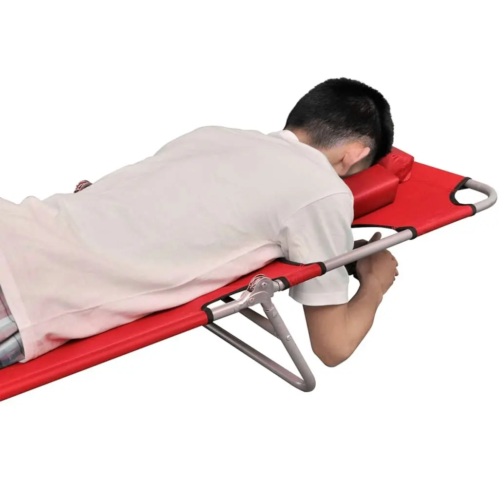 Folding Sun Lounger with Head Cushion Powder-coated Steel Red 41483