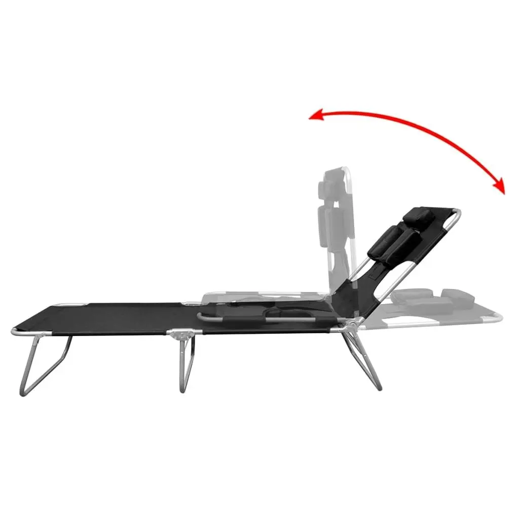 Folding Sun Lounger with Head Cushion Powder-coated Steel Black 41482