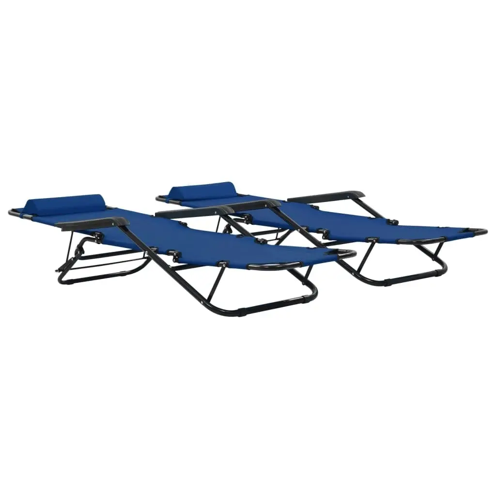 Folding Sun Loungers 2 pcs with Footrests Steel Blue 44342