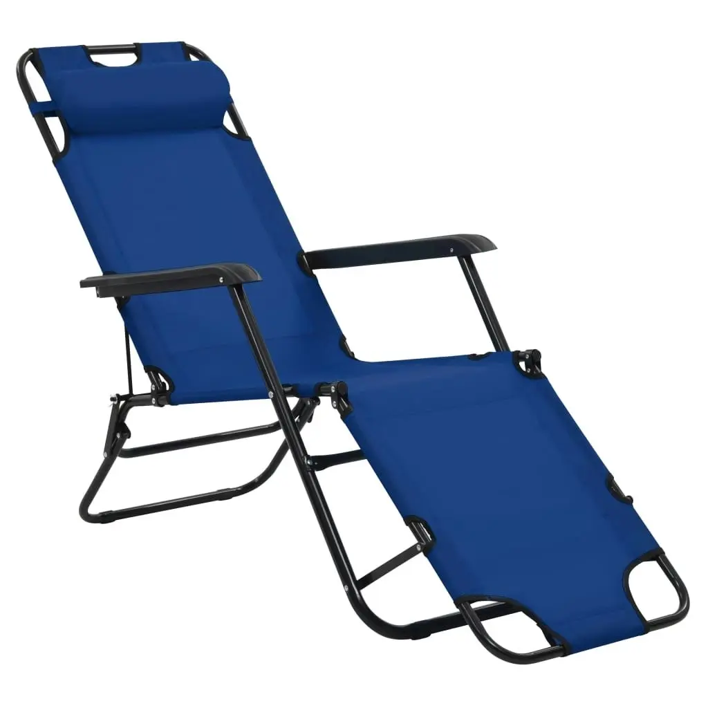 Folding Sun Loungers 2 pcs with Footrests Steel Blue 44342