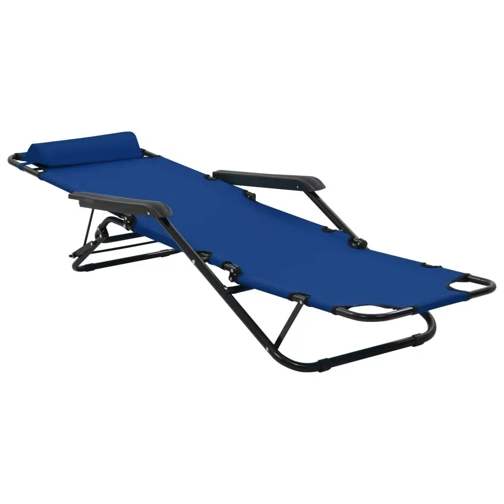 Folding Sun Loungers 2 pcs with Footrests Steel Blue 44342