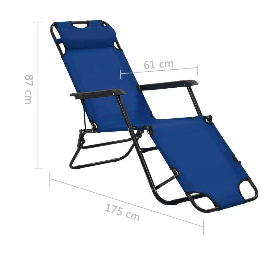 Folding Sun Loungers 2 pcs with Footrests Steel Blue 44342