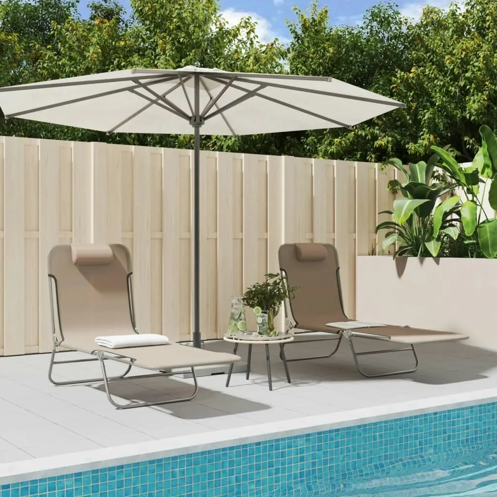 Folding Sun Loungers 2 pcs Taupe Textilene and Steel 360186