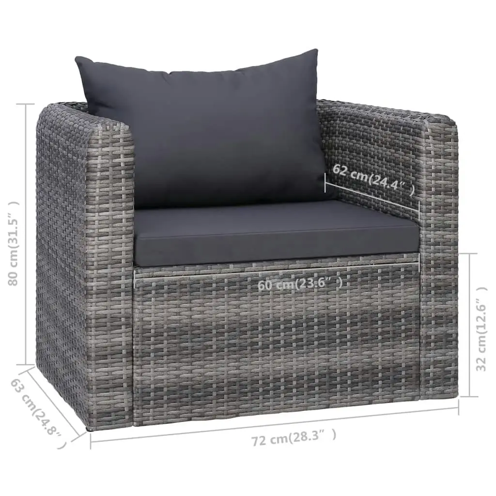 Garden Chair with Cushion and Pillow Poly Rattan Grey 44161