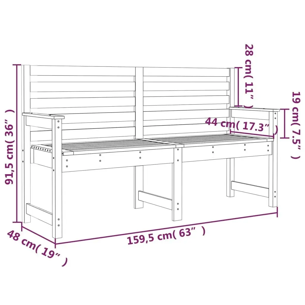 Garden Bench Black 159.5x48x91.5 cm Solid Wood Pine 824071