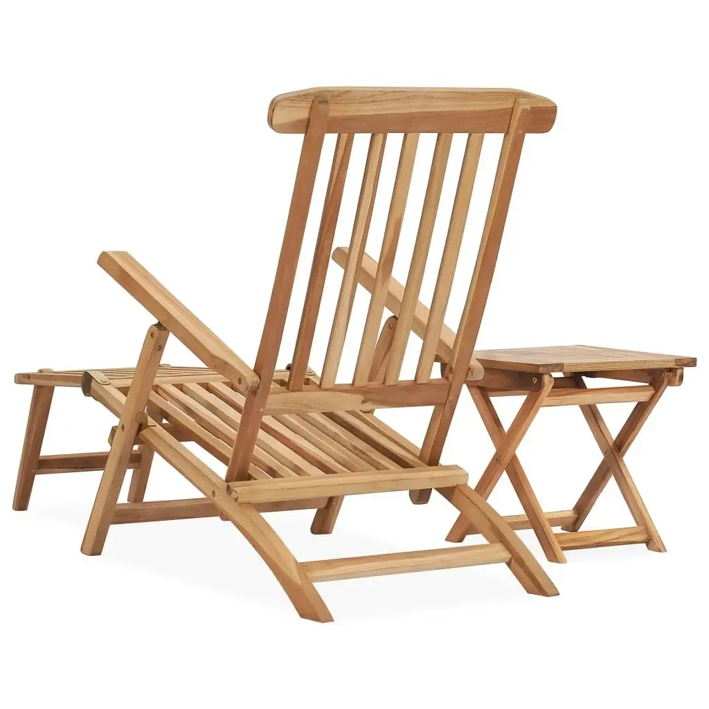 Garden Deck Chair with Footrest and Table Solid Teak Wood 315376