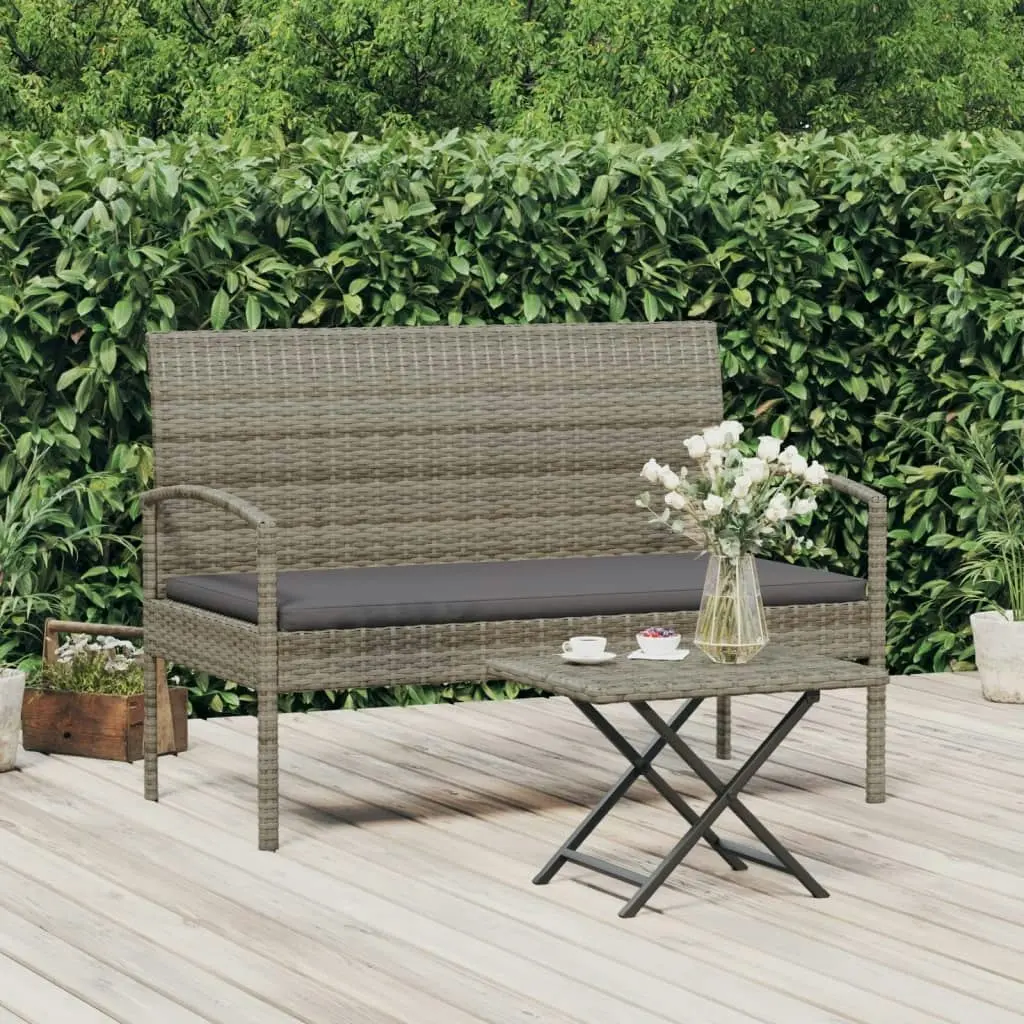 Garden Bench with Cushion Grey 105 cm Poly Rattan 362167