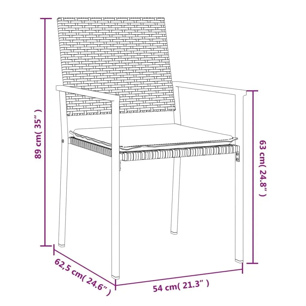 Garden Chairs with Cushions 2 pcs Black 54x62.5x89 cm Poly Rattan 364097