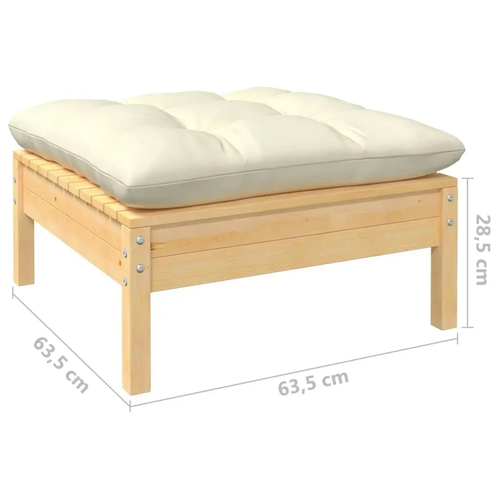 Garden Footstool with Cream Cushion Solid Pinewood 806640