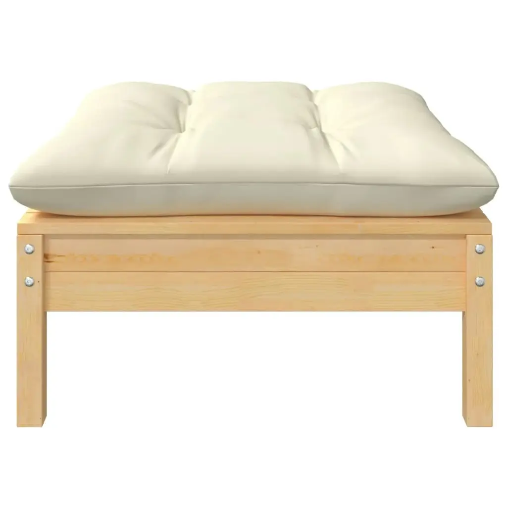 Garden Footstool with Cream Cushion Solid Pinewood 806640