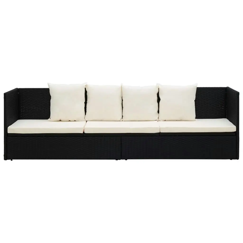 Garden Bed with Cushion & Pillows Poly Rattan Black 49391