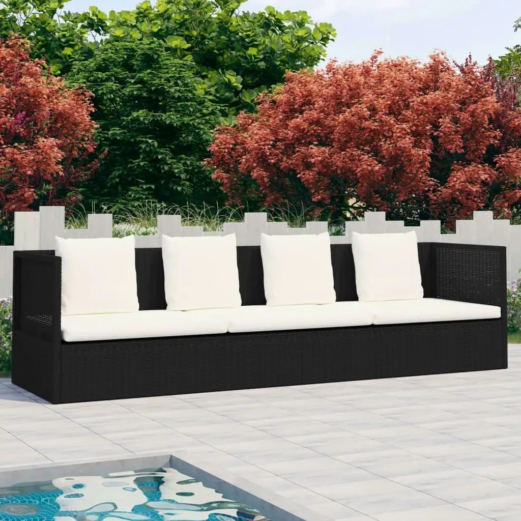 Garden Bed with Cushion & Pillows Poly Rattan Black 49391