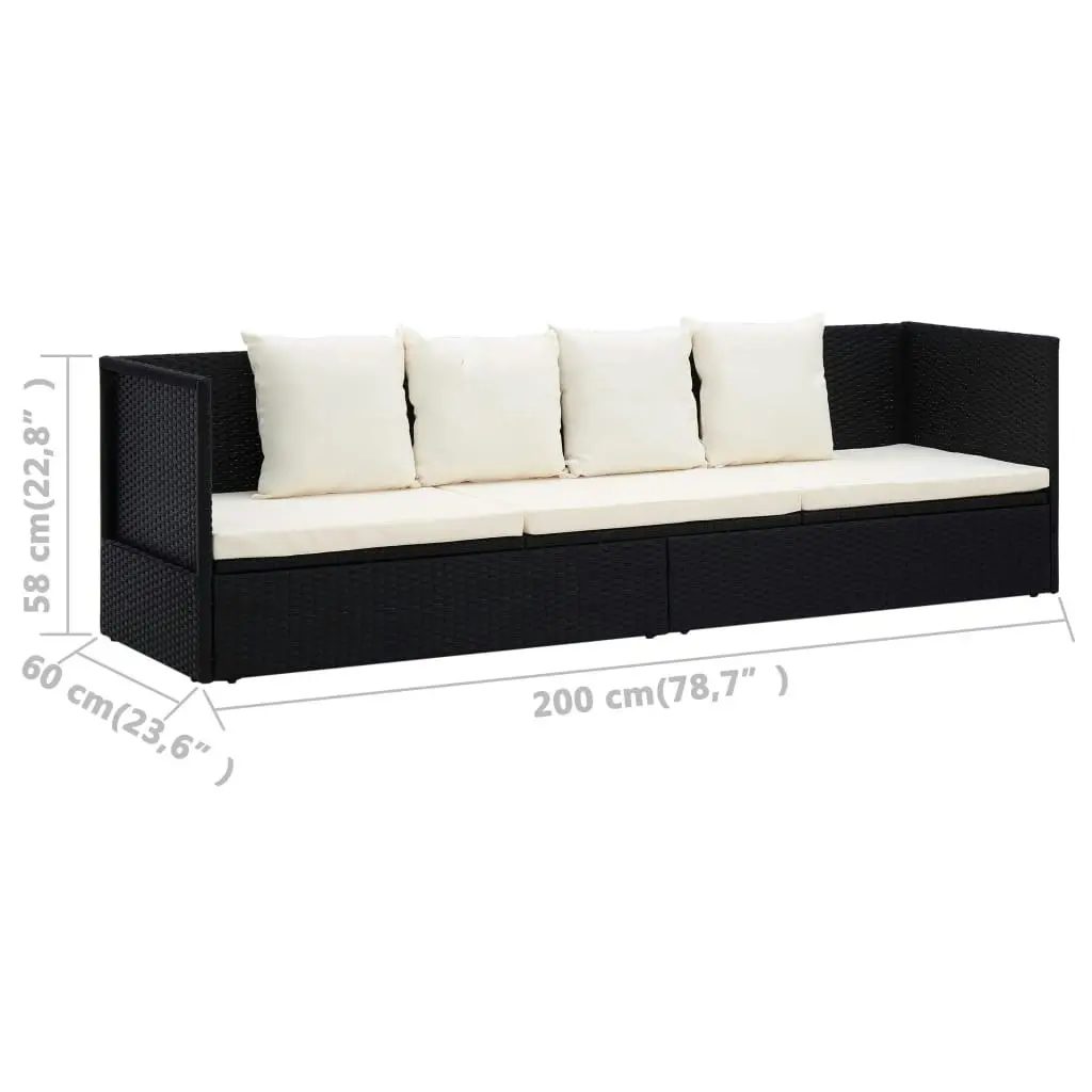 Garden Bed with Cushion & Pillows Poly Rattan Black 49391