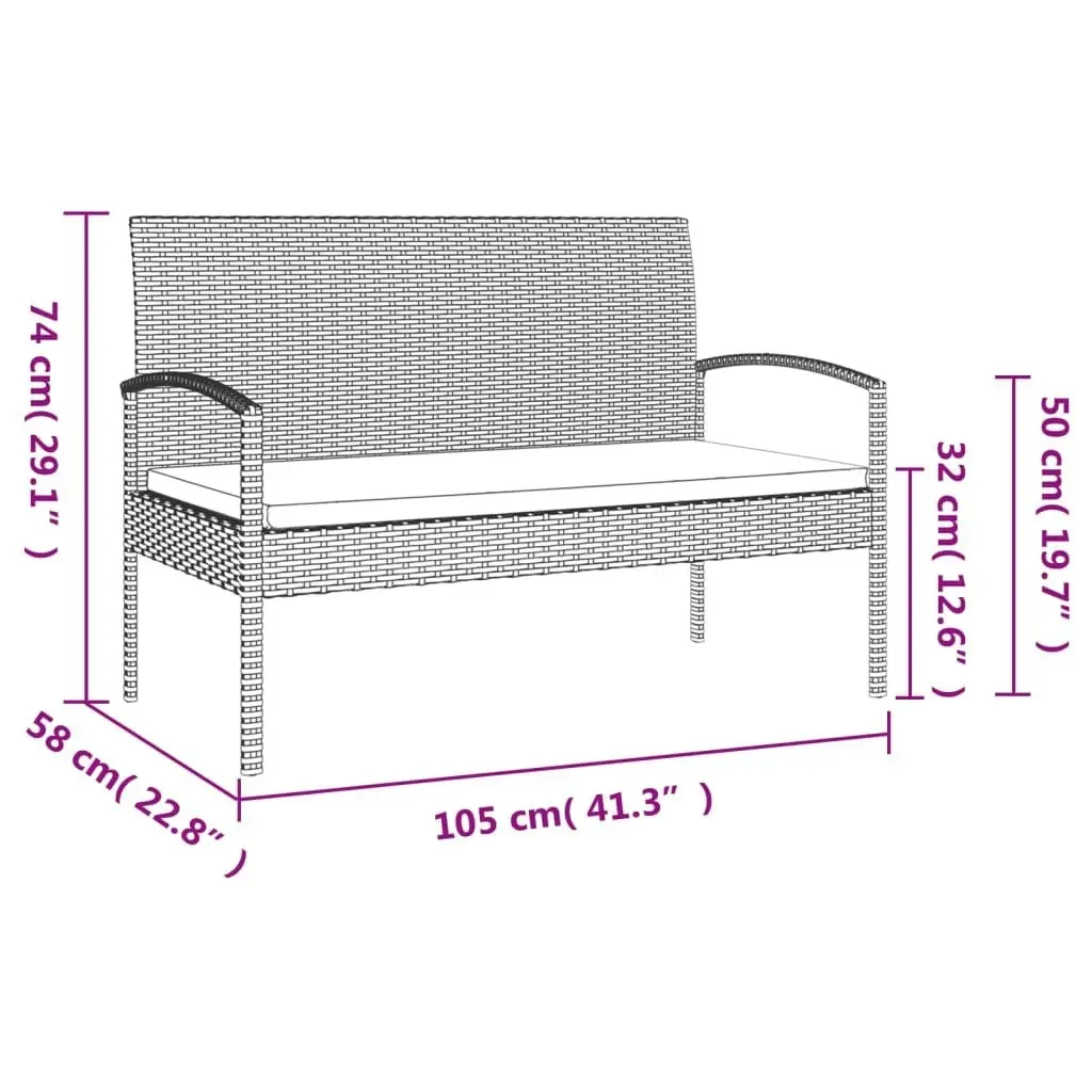 Garden Bench with Cushion Brown 105 cm Poly Rattan 362165