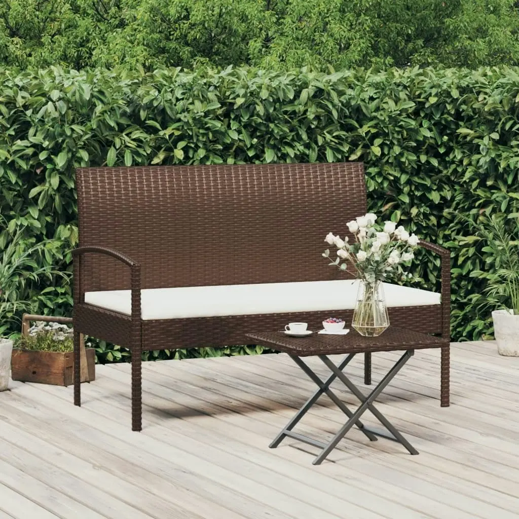 Garden Bench with Cushion Brown 105 cm Poly Rattan 362165