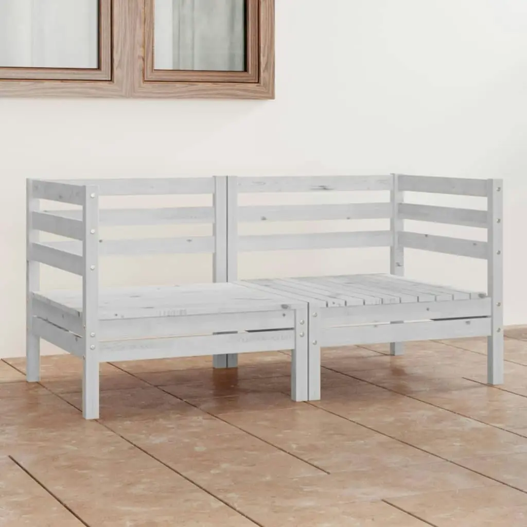 Garden 2-Seater Sofa White Solid Wood Pine 3082388