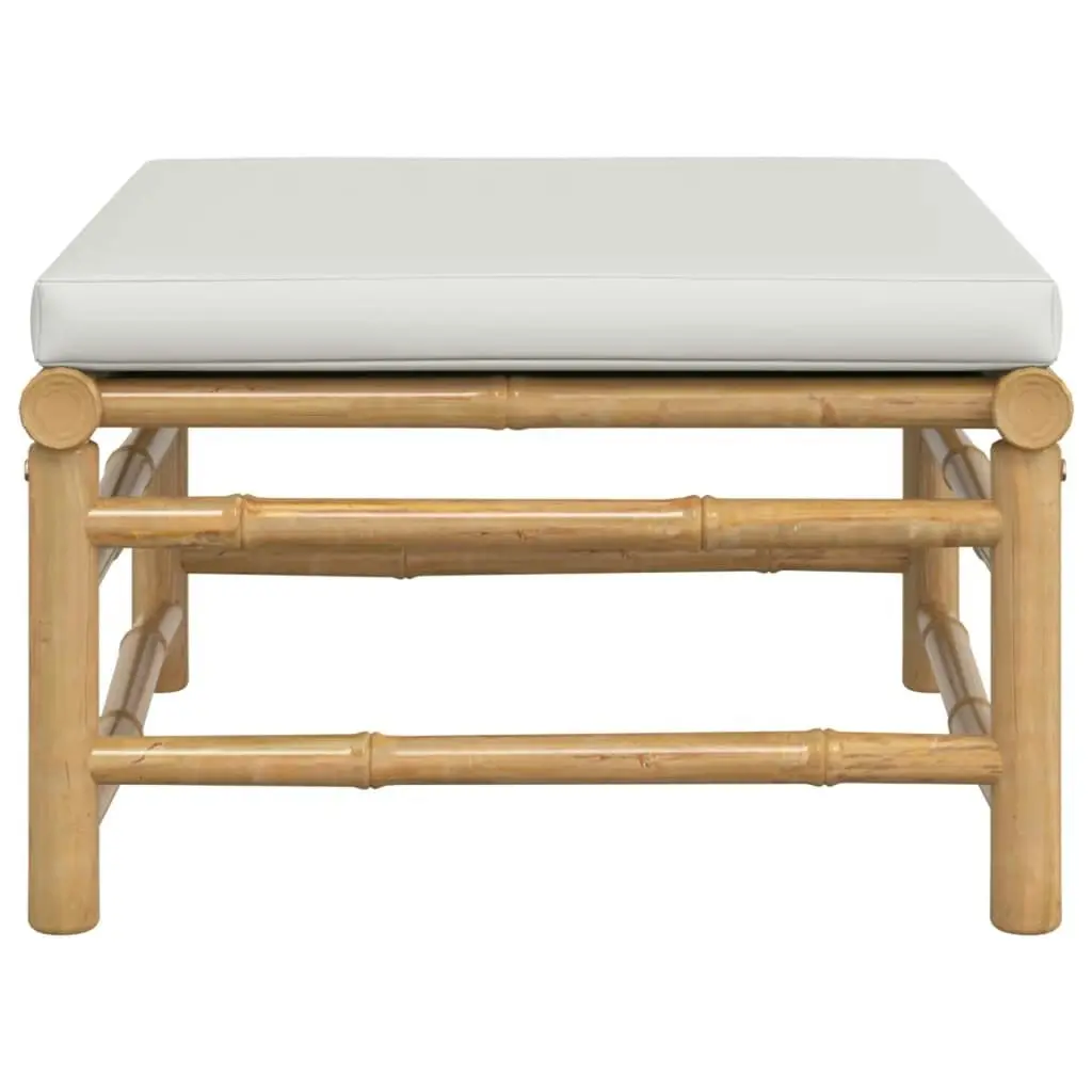 Garden Footstool with Light Grey Cushion Bamboo 362280