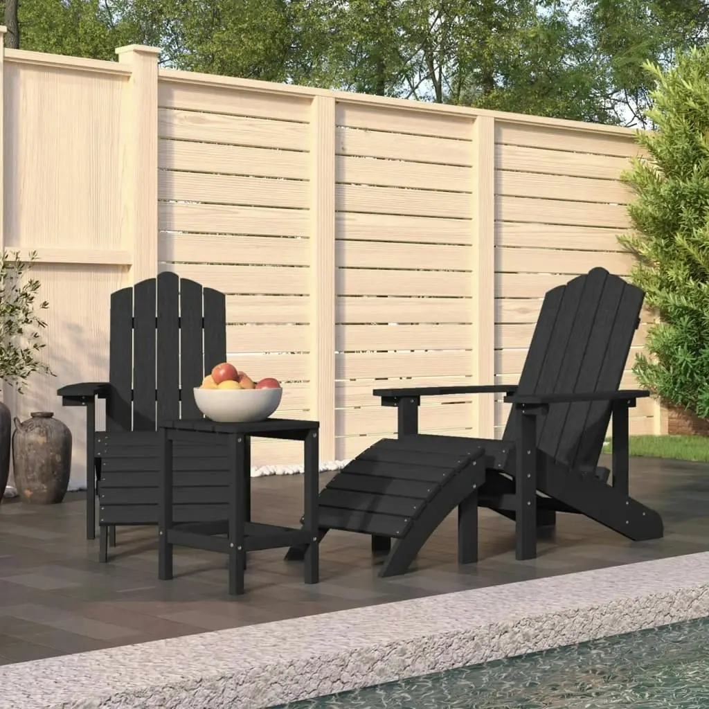 Garden Adirondack Chairs with Footstool & Table HDPE Anthracite 3095713