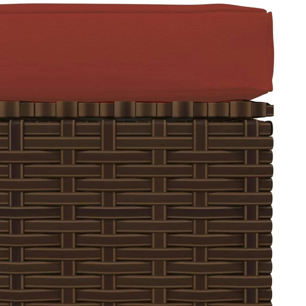 Garden Footrest with Cushion Brown 70x70x30 cm Poly Rattan 317547