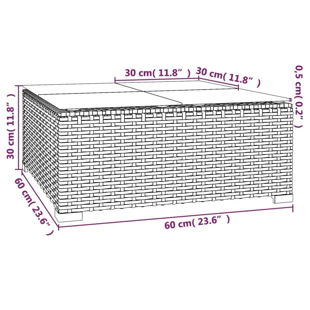 Garden Coffee Table Grey 60x60x30 cm Poly Rattan and Glass 317513