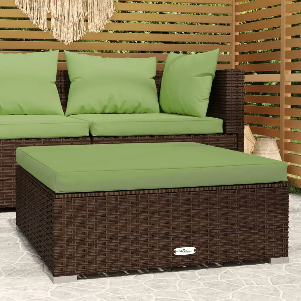 Garden Footrest with Cushion Brown 70x70x30 cm Poly Rattan 317558