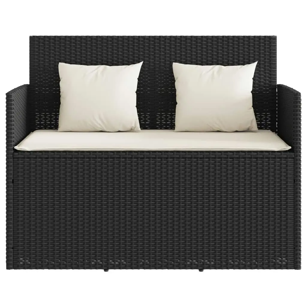 Garden Bench with Cushions Black Poly Rattan 365760