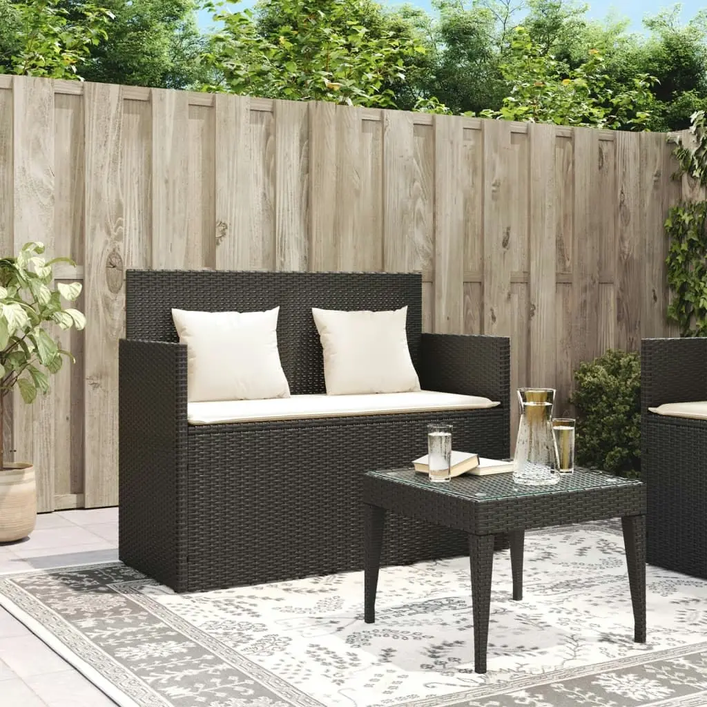 Garden Bench with Cushions Black Poly Rattan 365760