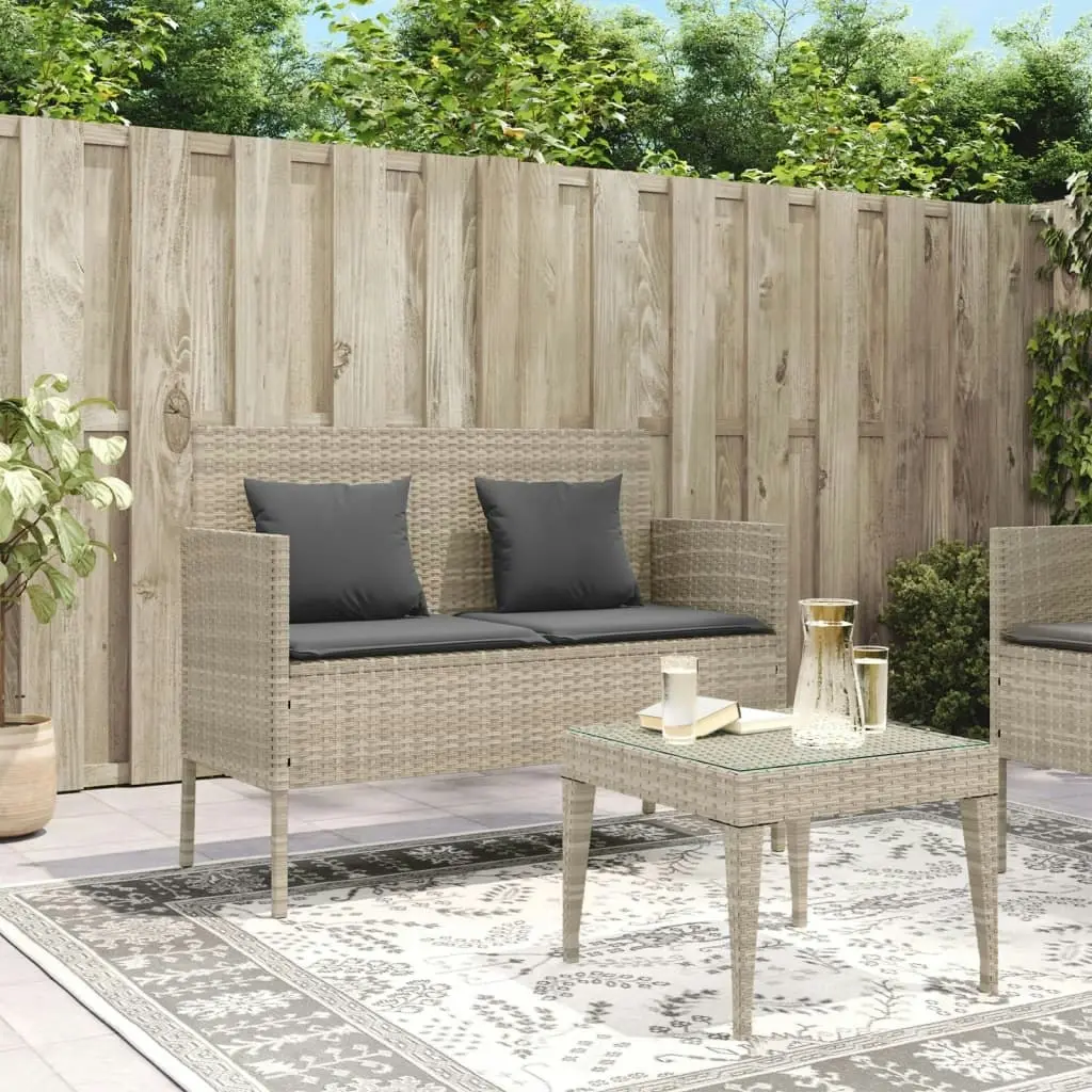 Garden Bench with Cushions Light Grey Poly Rattan 365776