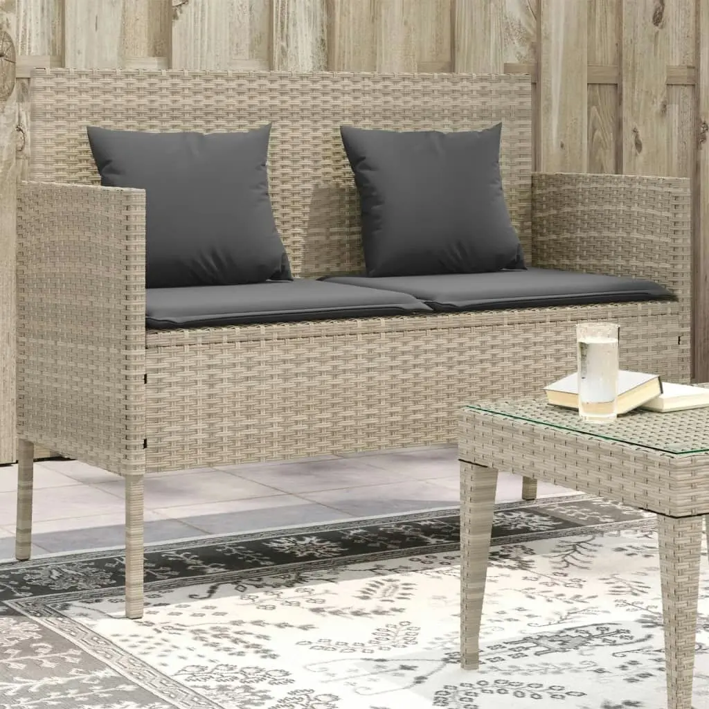 Garden Bench with Cushions Light Grey Poly Rattan 365776