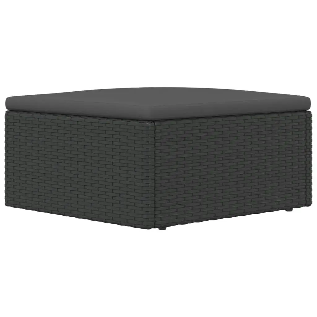 Garden Footstool with Cushion Black Poly Rattan 319589