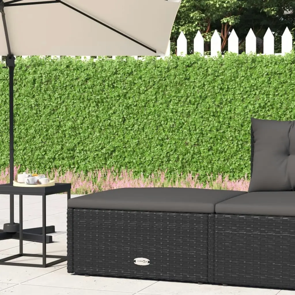 Garden Footstool with Cushion Black Poly Rattan 319589