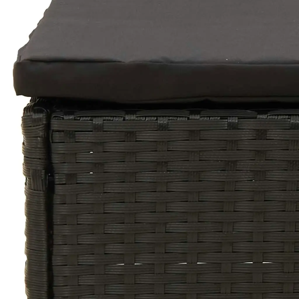 Garden Footstool with Cushion Black Poly Rattan 319589