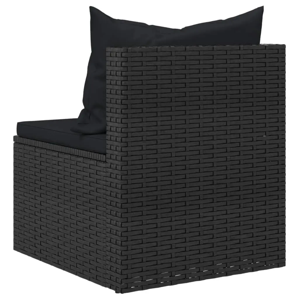 Garden Middle Sofas with Cushions 2 pcs Black Poly Rattan 362332