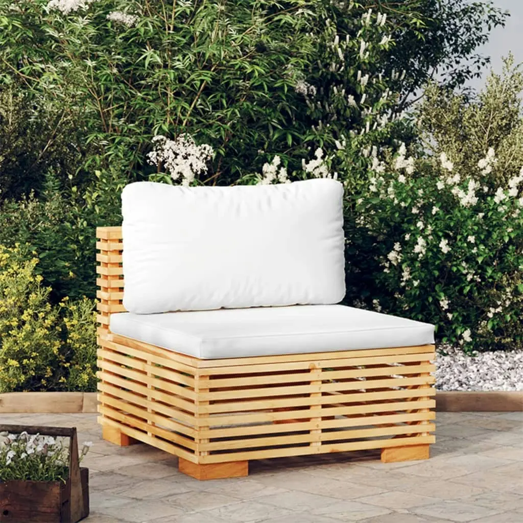 Garden Middle Sofa with Cream Cushions Solid Wood Teak 319156