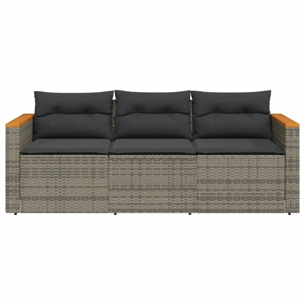 Garden Sofa with Cushions 3-Seater Grey Poly Rattan 365830