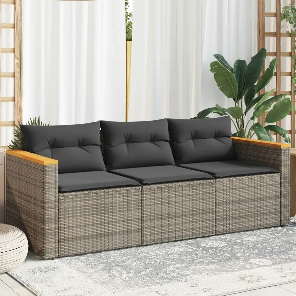 Garden Sofa with Cushions 3-Seater Grey Poly Rattan 365830