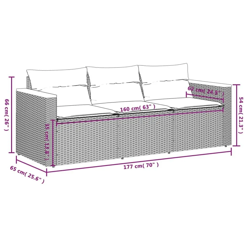 Garden Sofa with Cushions 3-Seater Grey Poly Rattan 365830