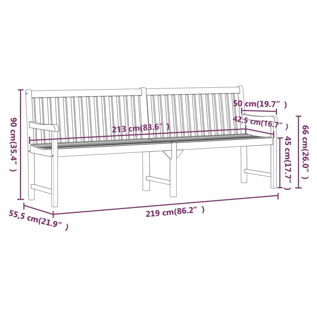 Garden Bench 219 cm Solid Acacia Wood 316613