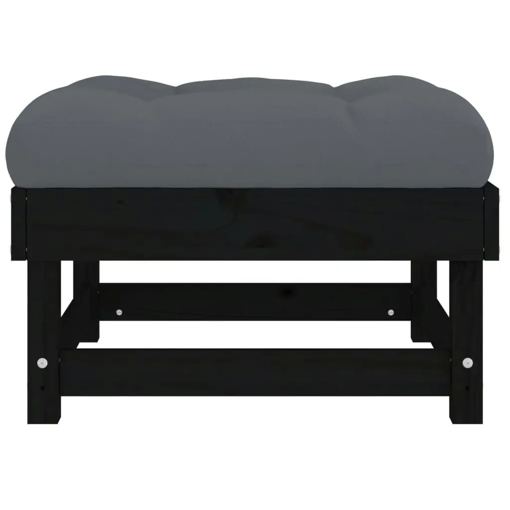 Garden Footstool with Cushion Black Solid Wood Pine 825440