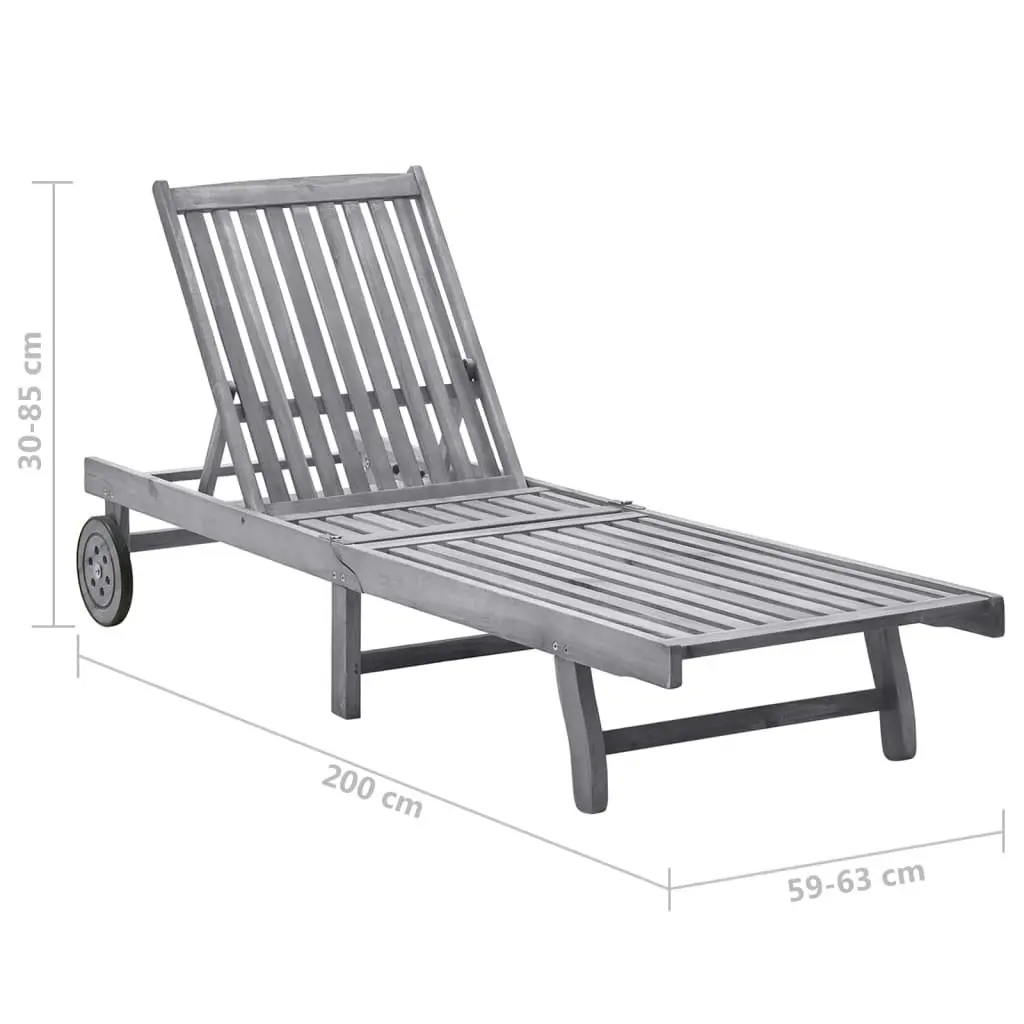 Garden Sun Lounger with Cushion Grey Solid Acacia Wood 3061371