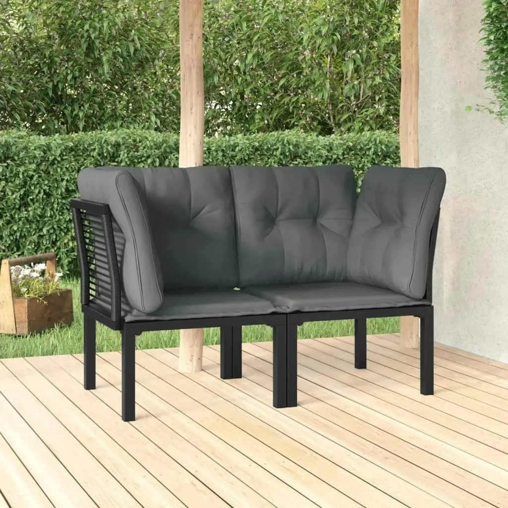 Garden Corner Chairs with Cushions 2 pcs Black&Grey Poly Rattan 362801