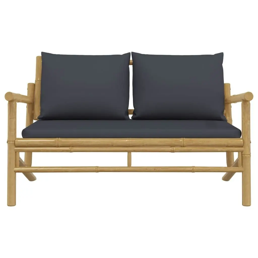 Garden Bench with Dark Grey Cushions Bamboo 363464