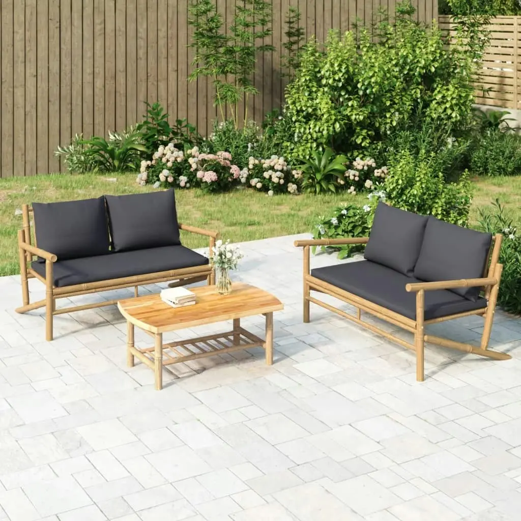 Garden Bench with Dark Grey Cushions Bamboo 363464