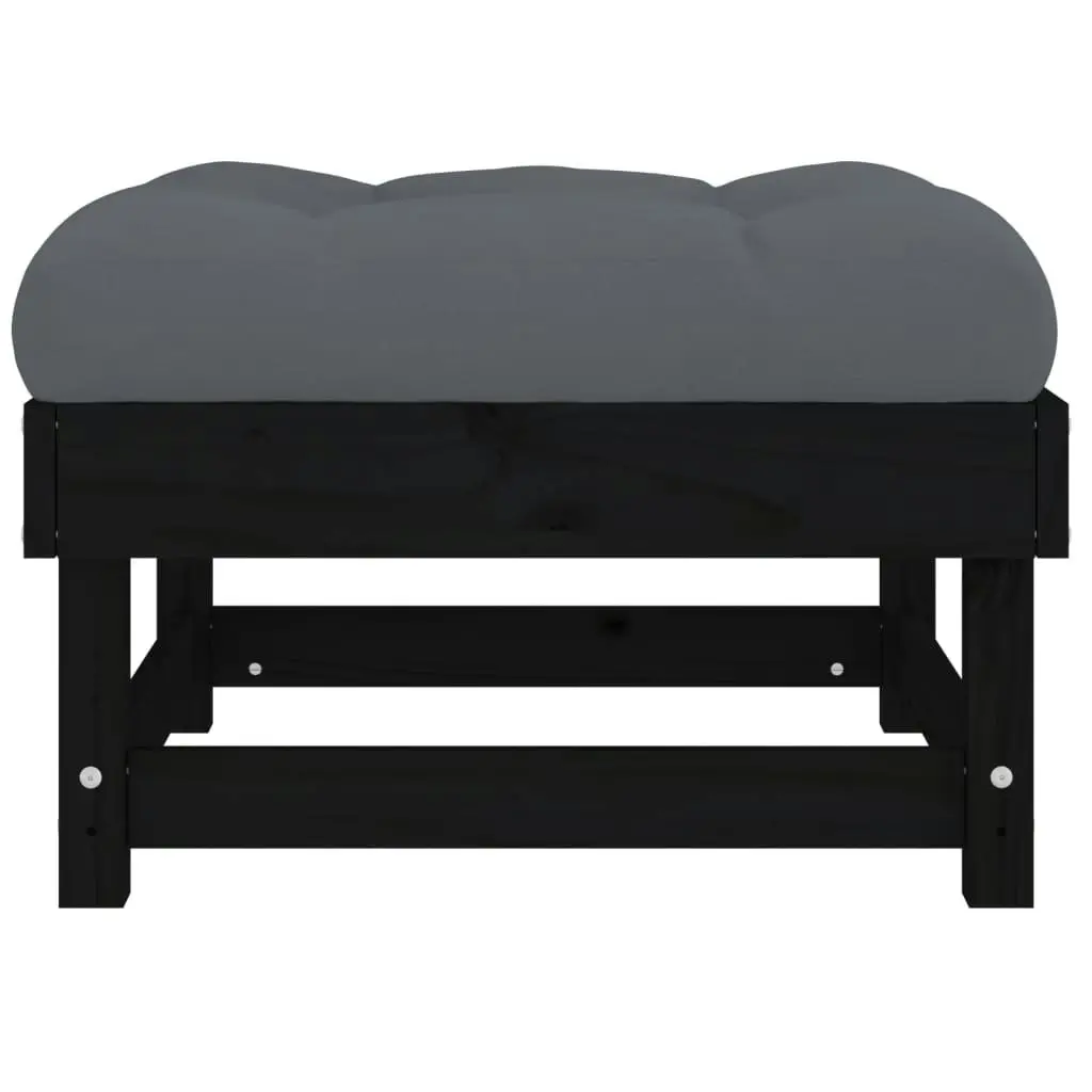 Garden Footstools with Cushions 2pcs Black Solid Wood Pine 825468